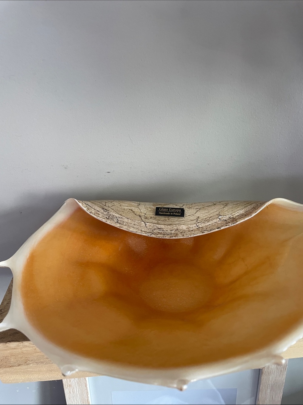 Handcrafted Glass Conch Shell Bowl in Sand cracle effect like color glass Europa